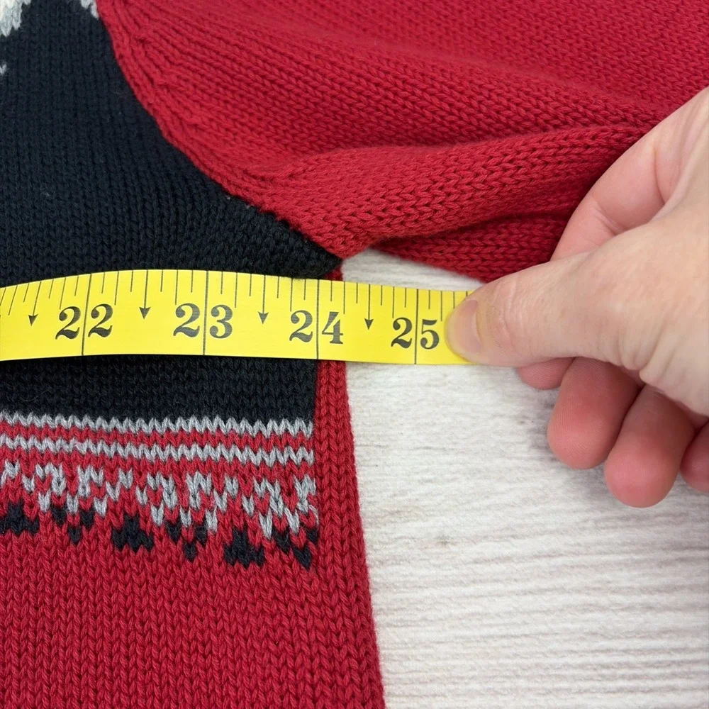 Chaps Men's XL 1/4 Zip Cotton Knit Cardigan Long Sleeve Moose Head Sweater Red